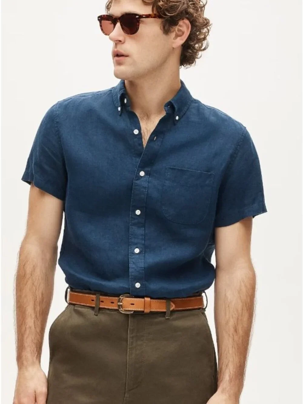 J, CREW baird mcnutt Irish linen slim short sleeve shirt in navy size M